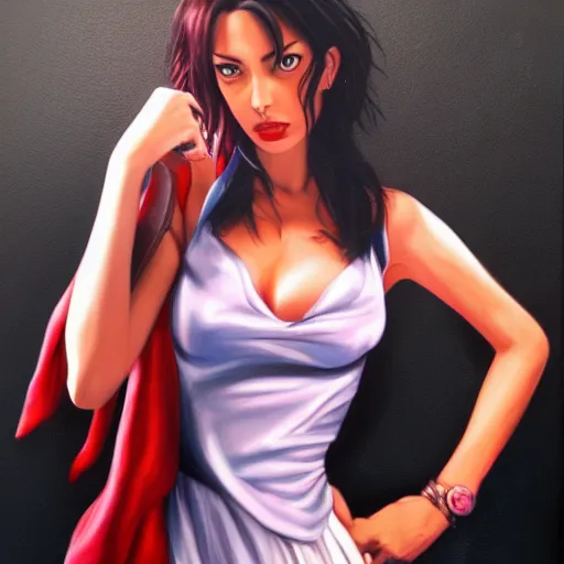 Image similar to Ana de Armas as faye valentine from Cowboy Bebop, extremely detailed, photorealistic painting, portrait