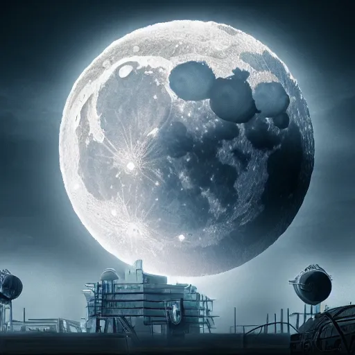 Prompt: nuclear blast moon eclipse, blue gray, art deco, 8 k, 3 d 8 k, nouveau, detailed, beautiful resolution, behance hd, cryengine, steampunk, film noir