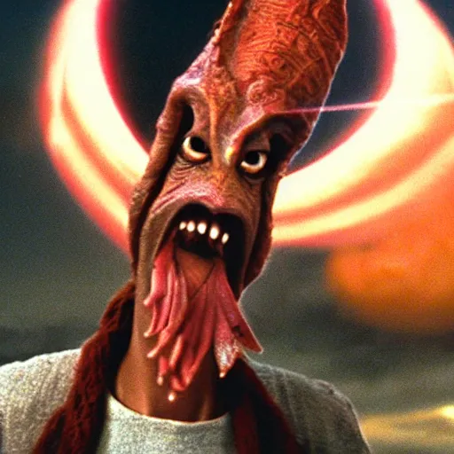 Image similar to jar jar binks reacting to atomic warfare