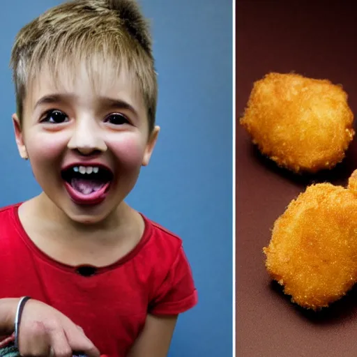 Prompt: chicken nugget with human teeth