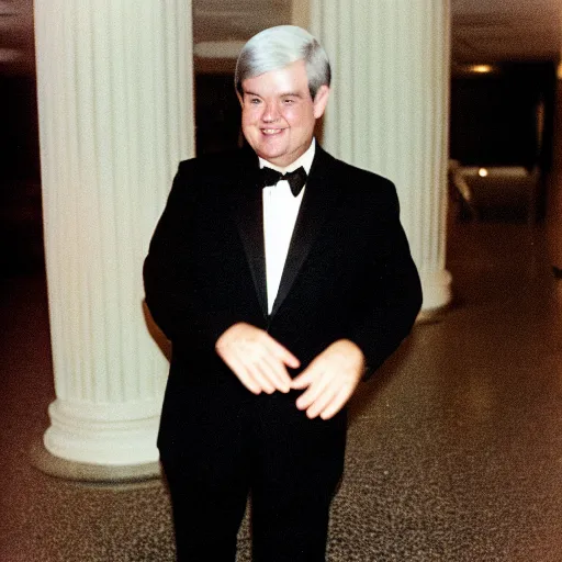 Prompt: Former House Speaker Newt Gingrich dancing his heart out. CineStill