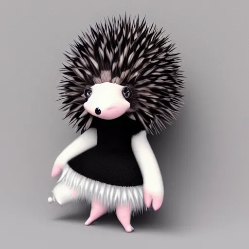 Prompt: cute fumo plush of a hedgehog girl with prickly spines, character design contest winner, silhouette, artstation, vray, anime girl, black and white, gothic dress