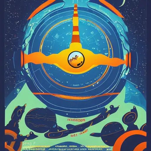 Image similar to blue rocket in space, orange fruit as a planet, intricate sci-fi poster by Denis Villeneuve