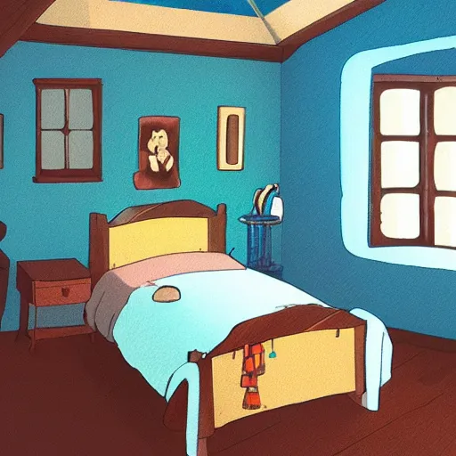 Image similar to a bedroom in the style of studio ghibli