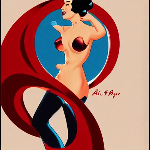 Image similar to a retro sci - fi pinup illustration of dita von teese in the style of alberto vargas.