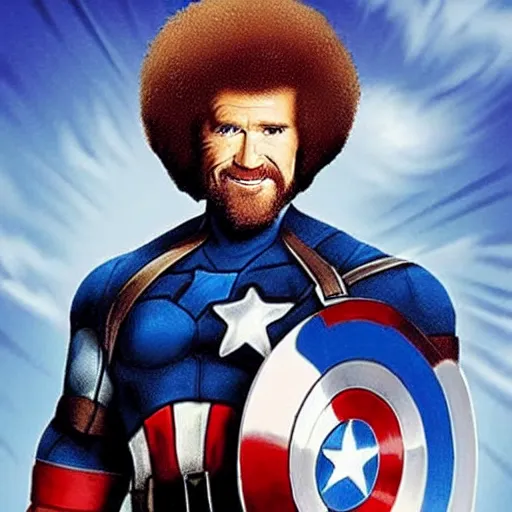 Image similar to Bob Ross as captain america