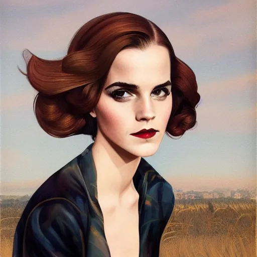 Image similar to a streamline moderne portrait of emma watson in the style of anna dittmann and donato giancola and charles dulac.