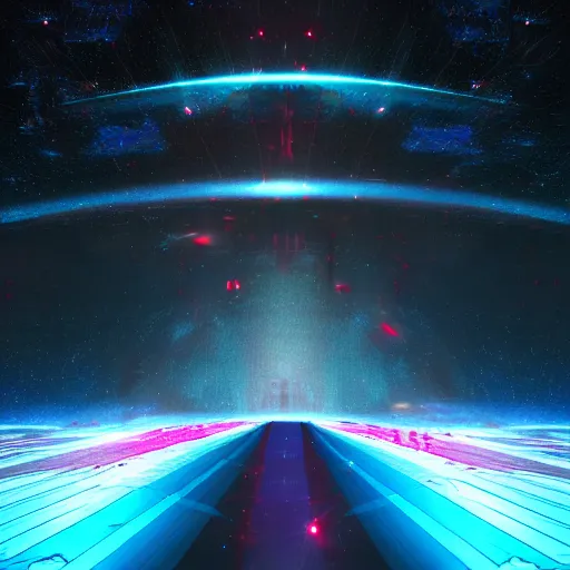 Image similar to the blood of Space Reflections Diffraction cinematic, hyper detailed, blue light cinematic