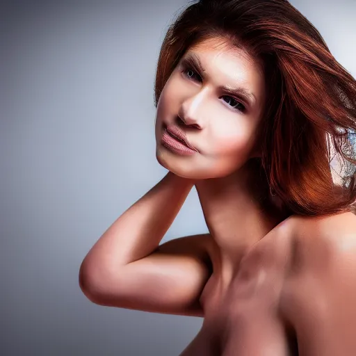 Prompt: woman experiencing a pleasurable transformation, professional model, studio lighting, 4 k, 8 k, hdr, perfect composition, striking color