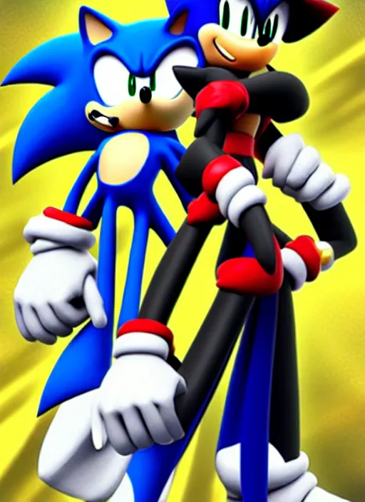 Image similar to sonic the hedgehog and jotaro kujo from jojo's bizarre adventure hanging out