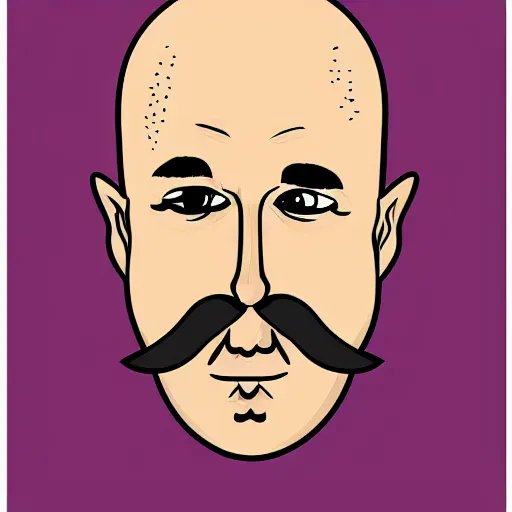 Image similar to bald man with big ears and a fumanchu beard drawn in the style of mike judge