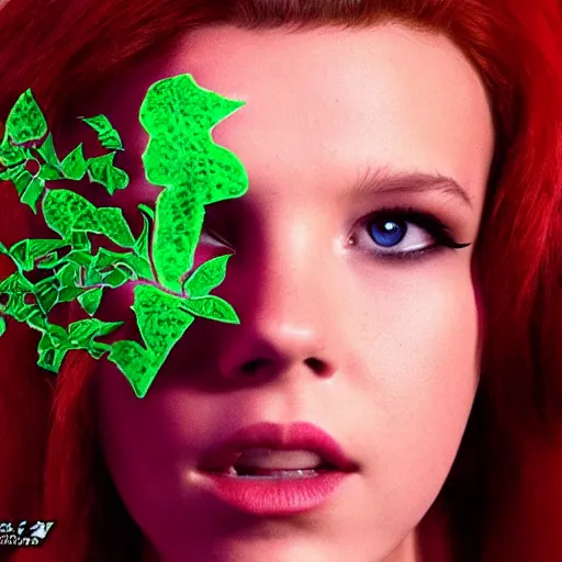 Prompt: millie bobby brown as poison ivy, dc, movie, photography, portrait, beautiful,