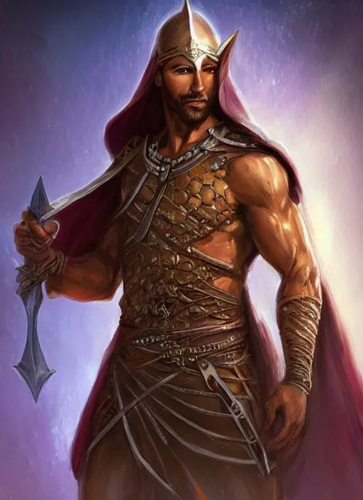 Image similar to arabian human male, ultra detailed fantasy, dndbeyond, bright, colourful, realistic, dnd character portrait, full body, pathfinder, pinterest, art by ralph horsley, dnd, rpg, lotr game design fanart by concept art, behance hd, artstation, deviantart, hdr render in unreal engine 5