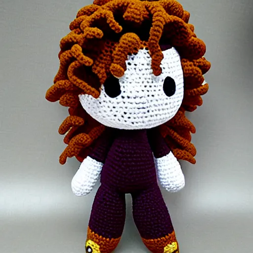 Prompt: kakyoin as a crochet doll