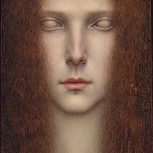 Image similar to detailed realistic beautiful young medieval queen face portrait by jean delville and marco mazzoni, art nouveau, symbolist, visionary, gothic, pre - raphaelite