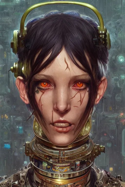 Image similar to portrait of beautiful old goblin, cyberpunk, Warhammer, highly detailed, artstation, illustration, art by Gustav Klimt and Range Murata and Ilya Kuvshinov and Sakimichan