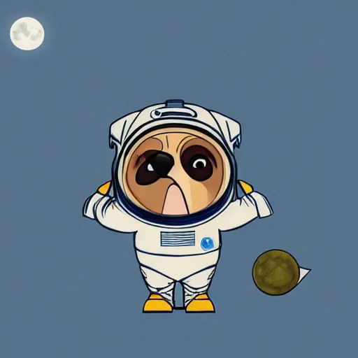 Prompt: Pug Astronaut stands on a ball that look like the moon, artstation