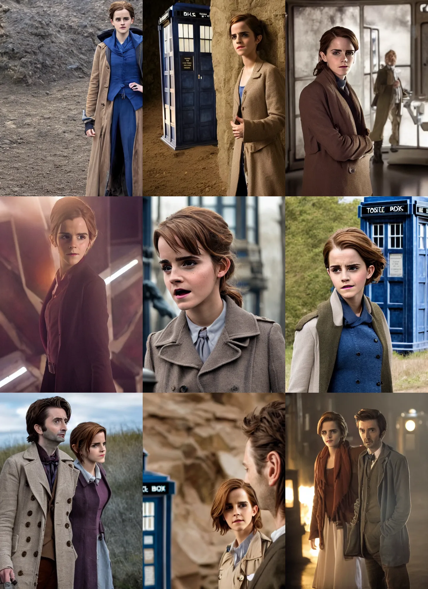 Prompt: a beautiful still of emma watson as david tennant in the tv show dr who, tardis, 8 k, detailed image