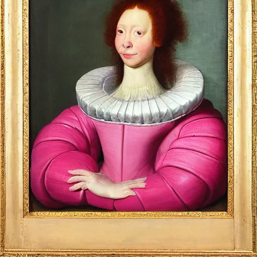 Prompt: portrait of a pink scifi woman, by Jan Brueghel the Elder