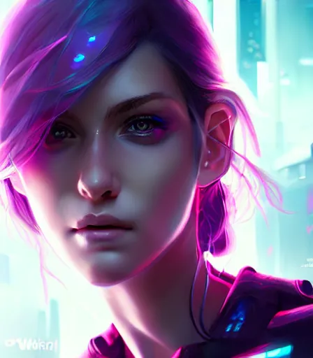 Image similar to beautiful portrait of a cyberpunk goddess who looks like Emily Ratakowski , character design by charlie bowater, ross tran, artgerm, and makoto shinkai, detailed, soft lighting, rendered in octane