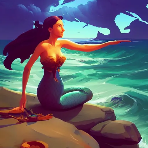 Image similar to painting mermaid treasure on sea of thieves game avatar hero smooth face median photoshop filter cutout vector, behance hd by jesper ejsing, by rhads, makoto shinkai and lois van baarle, ilya kuvshinov, rossdraws global illumination