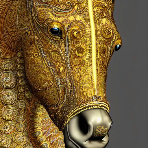 Prompt: beatifull frontal horse face portrait of a woman, 150 mm, anatomical, flesh, flowers, mandelbrot fractal, facial muscles, veins, arteries, symmetric, intricate, golden ratio, full frame, microscopic, elegant, highly detailed, ornate, ornament, sculpture, elegant , luxury, beautifully lit, ray trace, octane render in the style of Trevor brown , robert Mapplethorpe and Cindy sherman