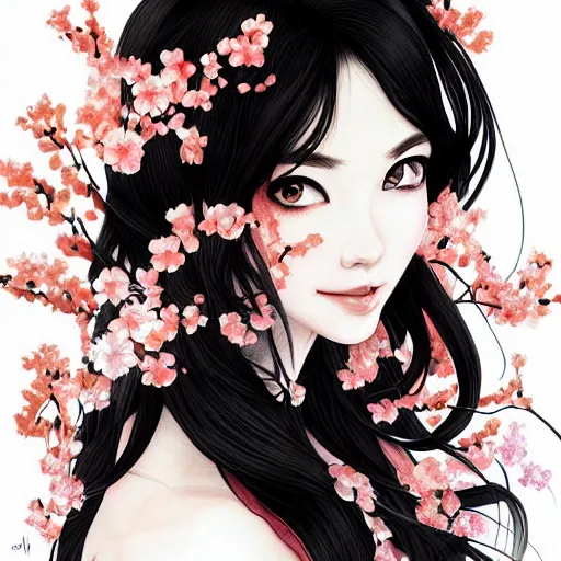 Image similar to ash blossom and joyous spring, heroine, beautiful, playful smile, detailed portrait, intricate complexity, in the style of Artgerm, Kazuki Tanahashi, and Ross Tran, cel-shaded
