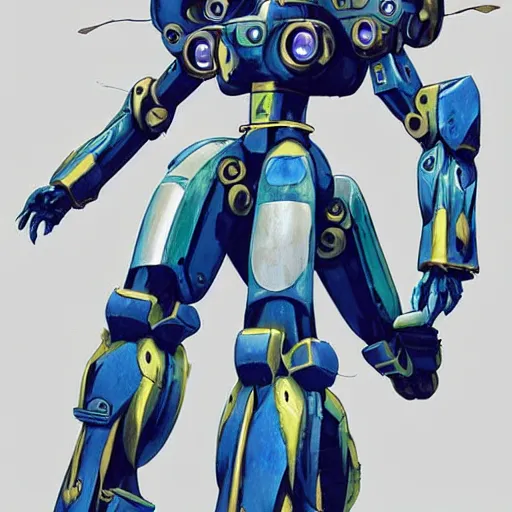 Image similar to spirit shaman power suit mecha. mobile combat suit artillery rococo robot, evangelion, droids, zoids, concept art, smooth, sharp focus, by tasuku karasuma, gaston bussiere, katsuya terada, beeple, bandai macross box art, canon eos