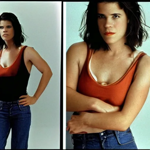 Image similar to young skinny actress Neve Campbell doing a late 1990s photoshoot