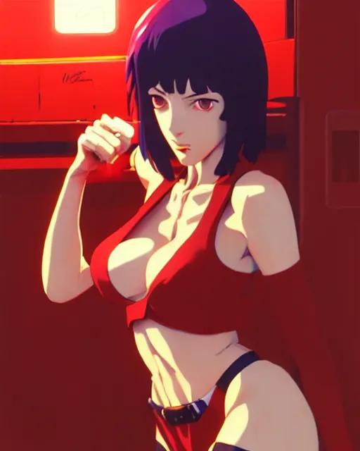 Prompt: faye valentine from cowboy bebop | | fine detail!! anime!! realistic shaded lighting!! poster by ilya kuvshinov katsuhiro otomo ghost - in - the - shell, magali villeneuve, artgerm, jeremy lipkin and michael garmash and rob rey