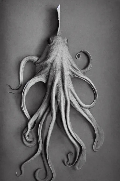 Prompt: octopus headed man, vintage full body portrait of an octopus headed man in a suit, sepia