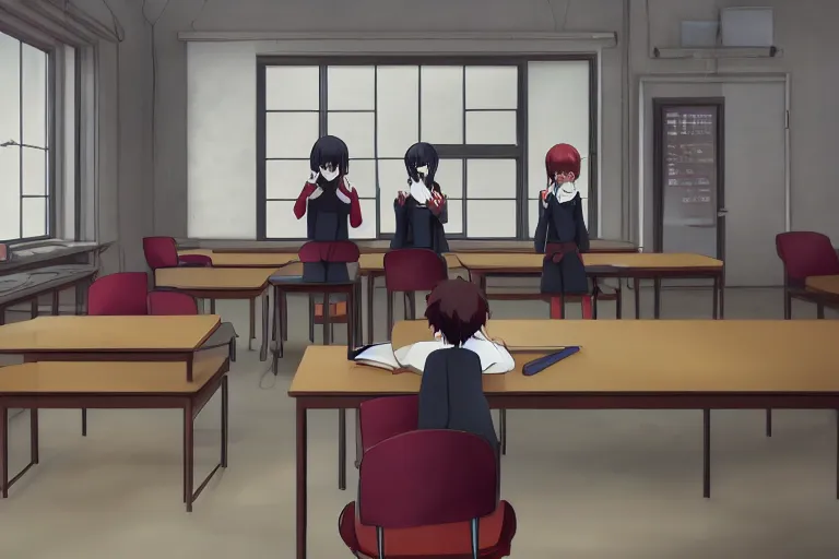 a beautiful picture of people in classroom, anime,, Stable Diffusion