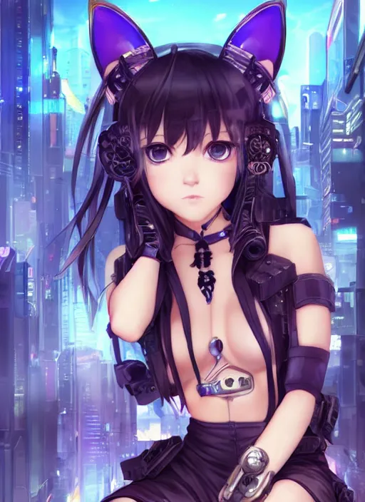 Image similar to cyberpunk nekopara fantastically detailed eyes cute girl portrait with fantastically detailed cat ears!!!!!!!!!!!! dressed like a cat modern anime style, made by Laica chrose, Mina Petrovic, Ross Tran, WLOP, Ruan Jia and Artgerm, Range Murata and William-Adolphe Bouguereau, unreal Engine Fantasy Illustration. award winning, Artstation, Hyperdetailed, 8k resolution ethereal bloom effect in pastel colours