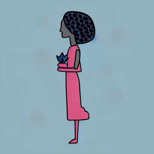 Prompt: a woman on top of a light blue flower, flat design, flat colors