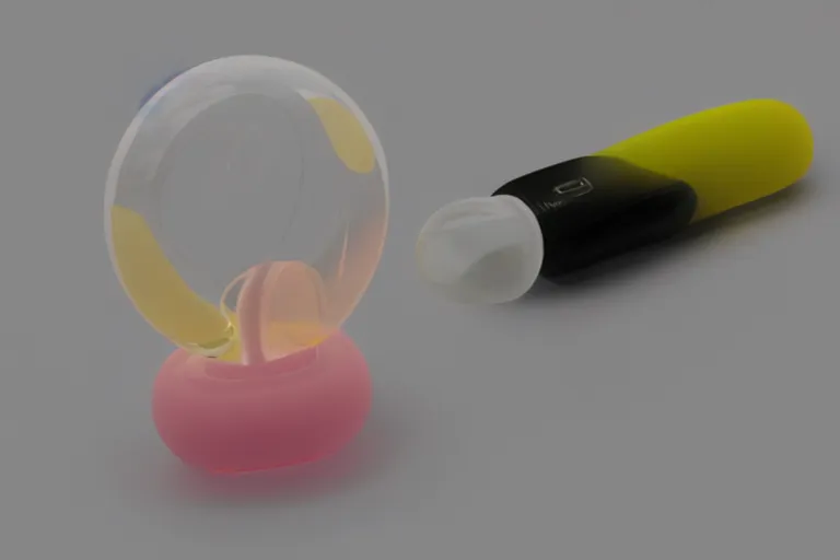 Prompt: translucent vibrating rubber toy on display