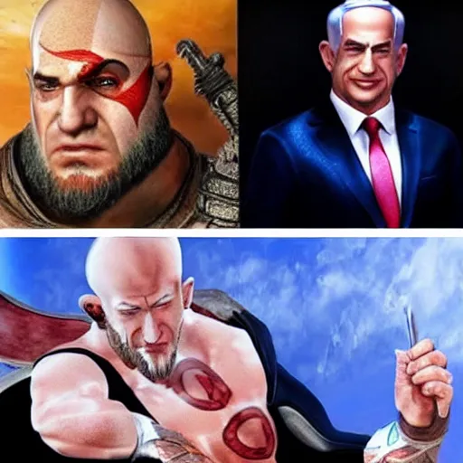 Image similar to benjamin netanyahu!!!!!! as ( kratos ) from god of war