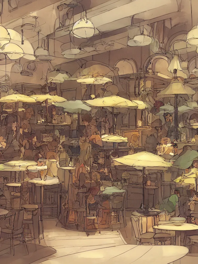 Prompt: cafe by disney concept artists, blunt borders, rule of thirds