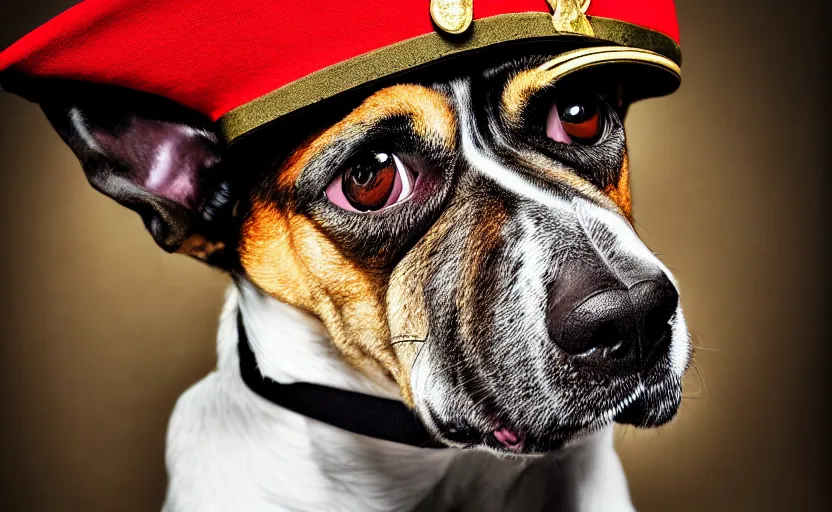 Image similar to portrait of a dog dressed as a military officer, digital art, natural light, sharp, detailed face, magazine