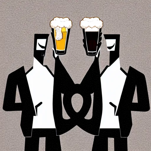 Prompt: two beautiful chad men drinking beers ((hearts)), friendship, love, sadness, dark ambiance, concept by Godfrey Blow, featured on deviantart, drawing, sots art, lyco art, artwork, photoillustration, poster art