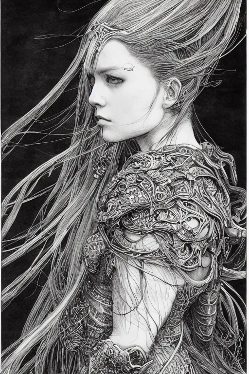 Prompt: Portrait of Ranni from Elden Ring, pen and ink, intricate line drawings, by Yoshitaka Amano, Ruan Jia, Kentaro Miura, Artgerm