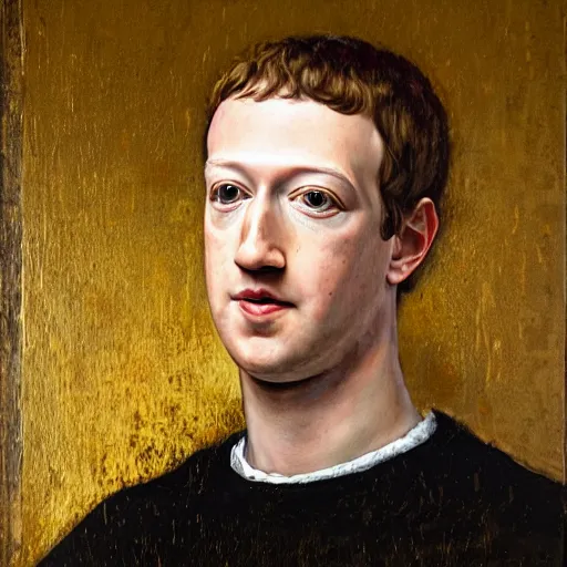 Image similar to portrait of mark zuckerberg, oil painting by jan van eyck, northern renaissance art, oil on canvas, wet - on - wet technique, realistic, expressive emotions, intricate textures, illusionistic detail