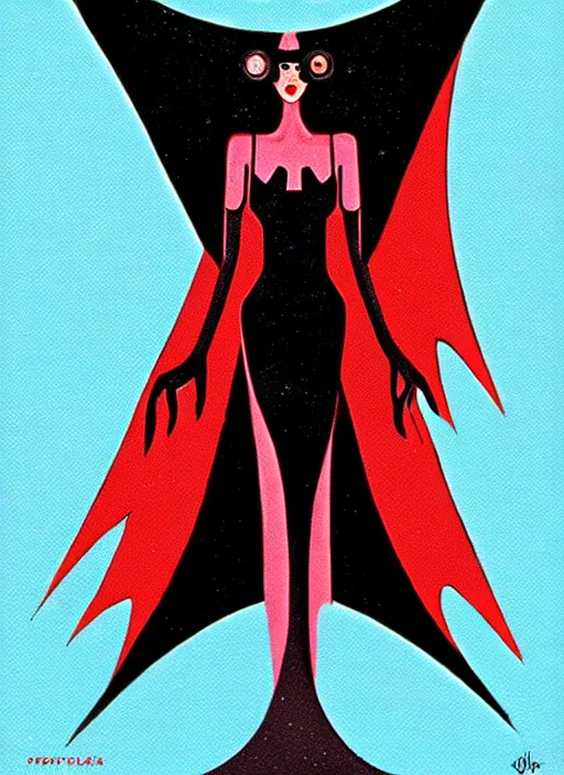 Image similar to retro dark vintage sci - fi : : 2 d matte dark gouache illustration : : dark empress of the pterodactyls