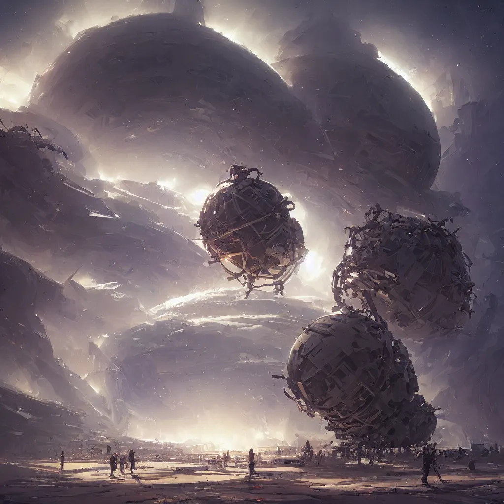 Image similar to dyson sphere program, by greg rutkowski, by rhads, by jesper ejsing, so many wires, sharp focus, man standing