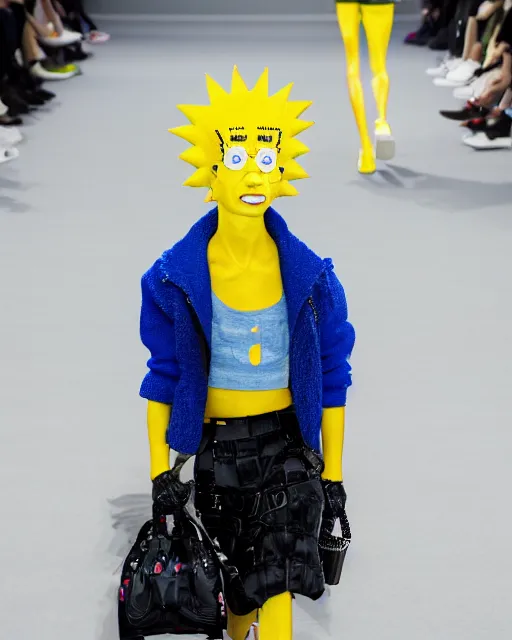 Image similar to hyperrealistic and heavy detailed balenciaga runway show of bart simpson , Leica SL2 50mm, vivid color, high quality, high textured