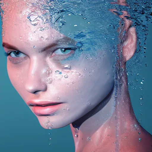 Image similar to water artwork manipulation in the shape of a beautiful female head, on the ocean water, ray tracing, realistic water sharp focus, long shot, 8 k resolution, cinematic, realistic water art