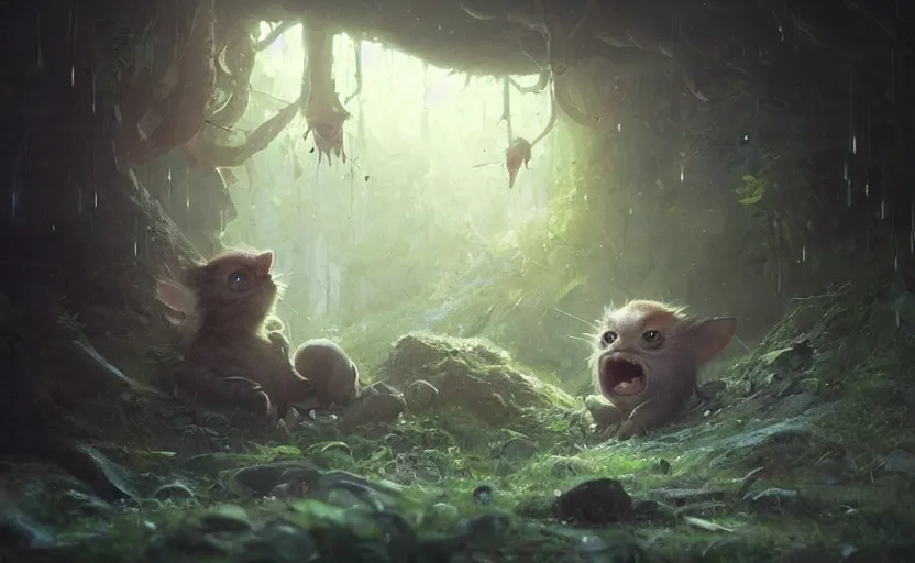 Prompt: a beautiful photo of cute little creature with big eyes, hyper realistic, natural light, concept art, by greg rutkowski, cozy atmospheric and cinematic lighting