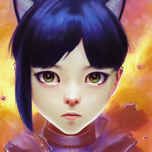 Image similar to A space realistic cat with big and cute eyes, fine-face, realistic shaded perfect face, fine details. realistic shaded lighting poster by Ilya Kuvshinov katsuhiro otomo ghost-in-the-shell, magali villeneuve, artgerm, Jeremy Lipkin and Michael Garmash, Rob Rey and Kentarõ Miura style, trending on art station