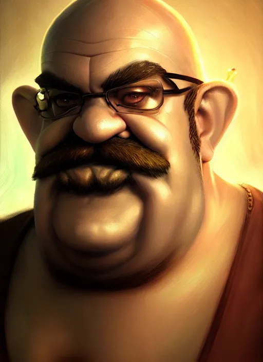 Image similar to portrait of wario from the legend of zelda, intricate, elegant, glowing lights, highly detailed, digital painting, artstation, concept art, sharp focus, illustration, art by wlop, mars ravelo and greg rutkowski