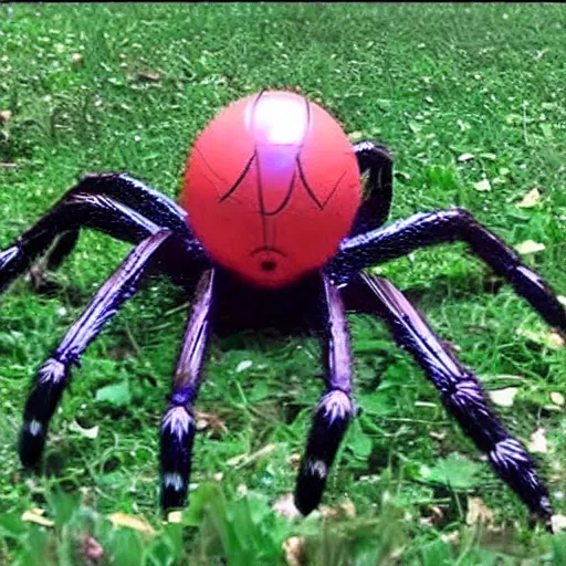 Image similar to trailcam footage of giant spider pennywise, night, creepy, grainy footage