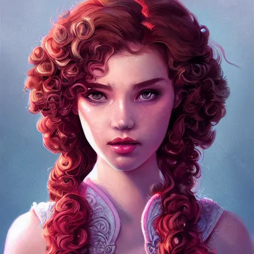 Image similar to teen girl, curly pink hair, gorgeous, amazing, elegant, intricate, highly detailed, digital painting, artstation, concept art, sharp focus, illustration, art by Ross tran